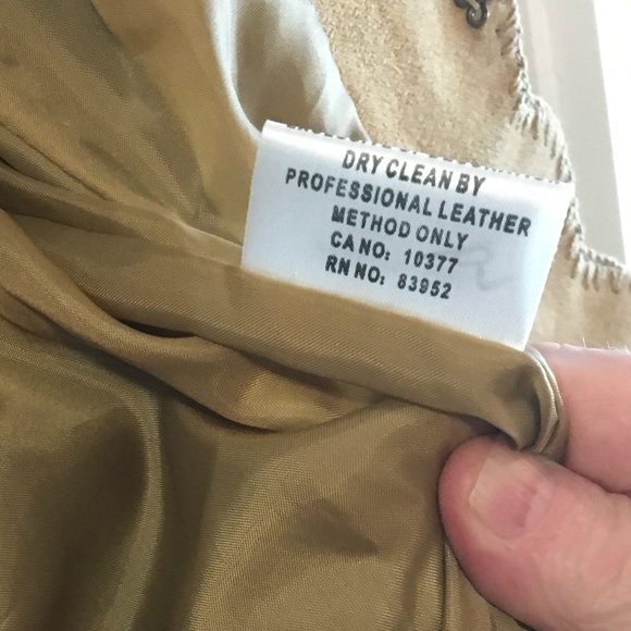 Boston Proper Tan Leather Blazer with Floral Eyelet Design & Scalloped Edging - Picture 7 of 9